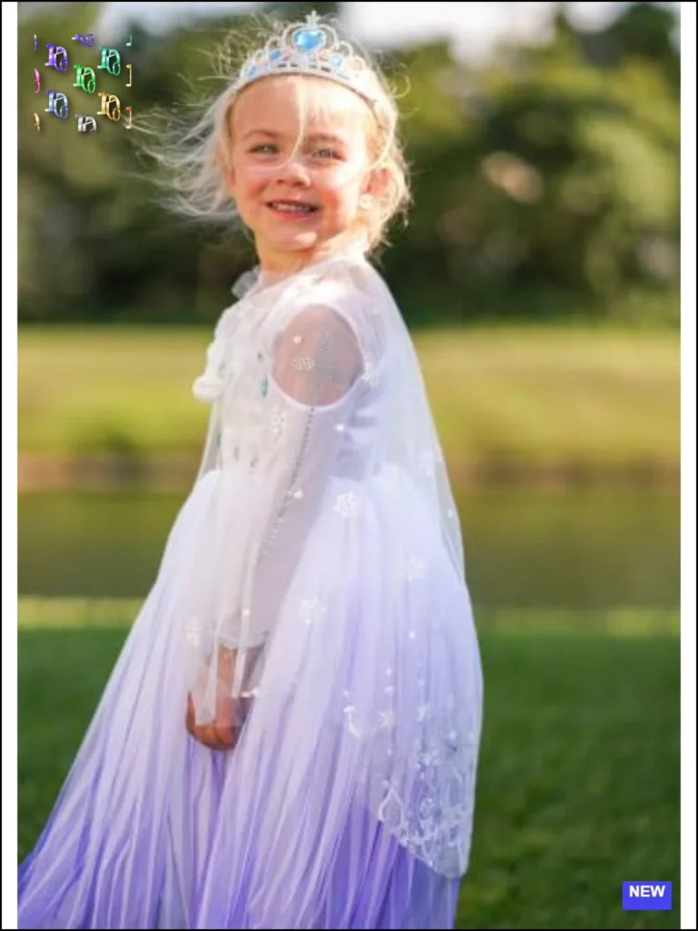 Girls Princess Costume Snow Queen Dress Up with Cape, Gloves, Crown and Wand